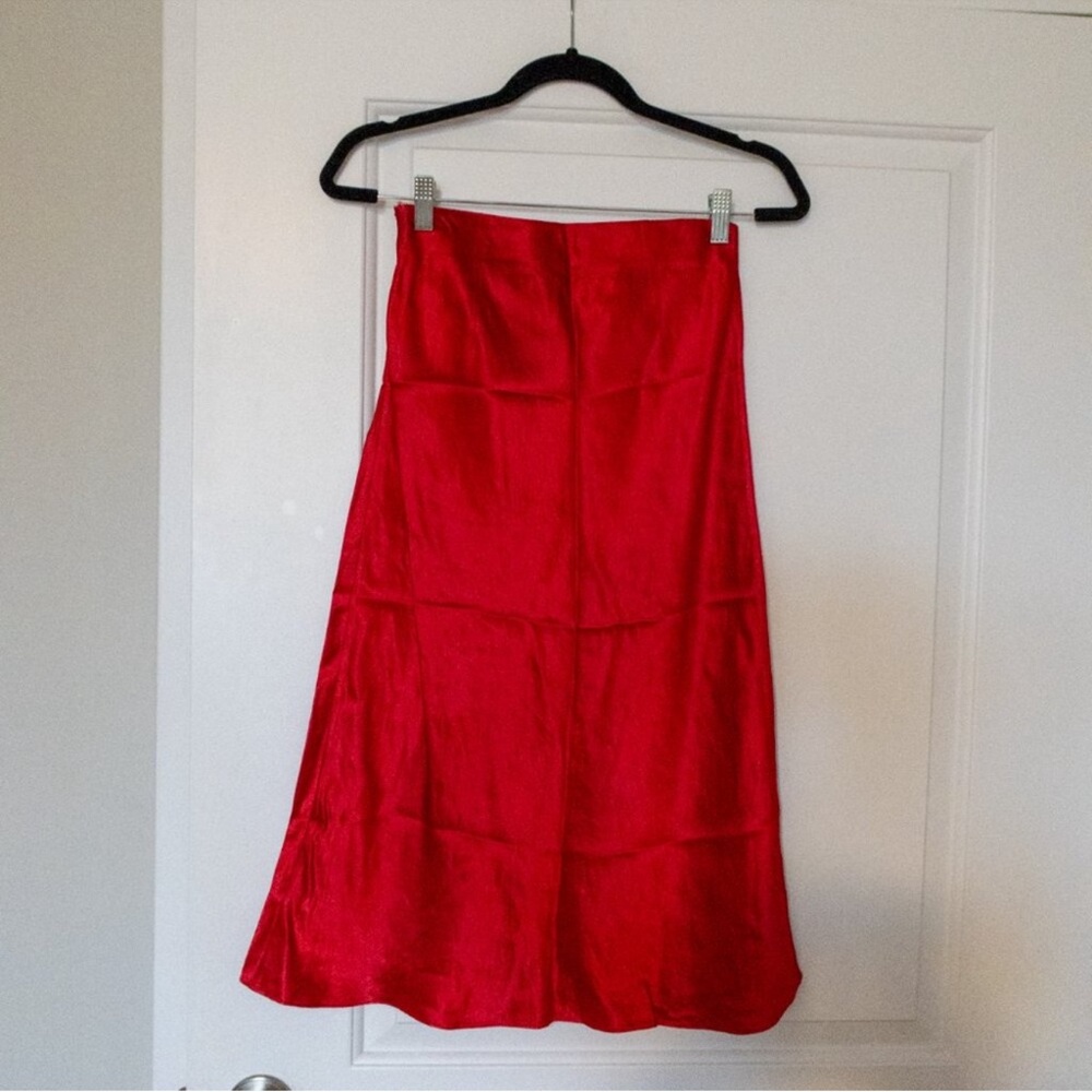 Babaton Slip Satin Midi Skirt - Red - Size US 4